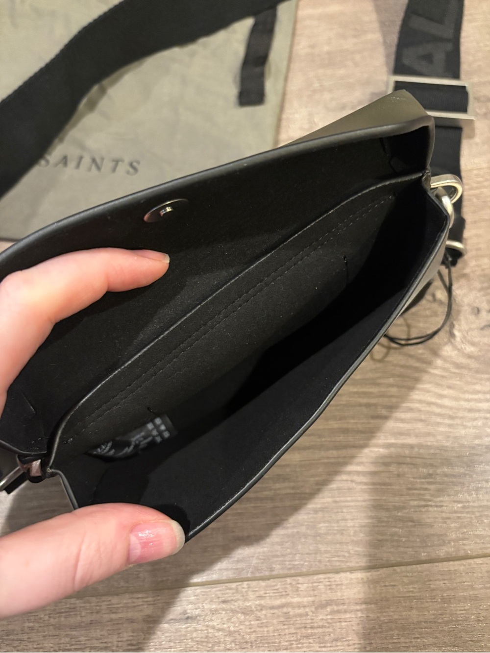 AllSaints Zoe Leather Crossbody In Military Green - Picture 3 of 4